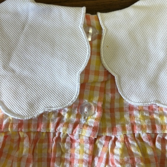 NEW‎ Vintage Seersucker Toddler Orange Yellow Sailboat Plaid Collared Dress - Picture 4 of 5